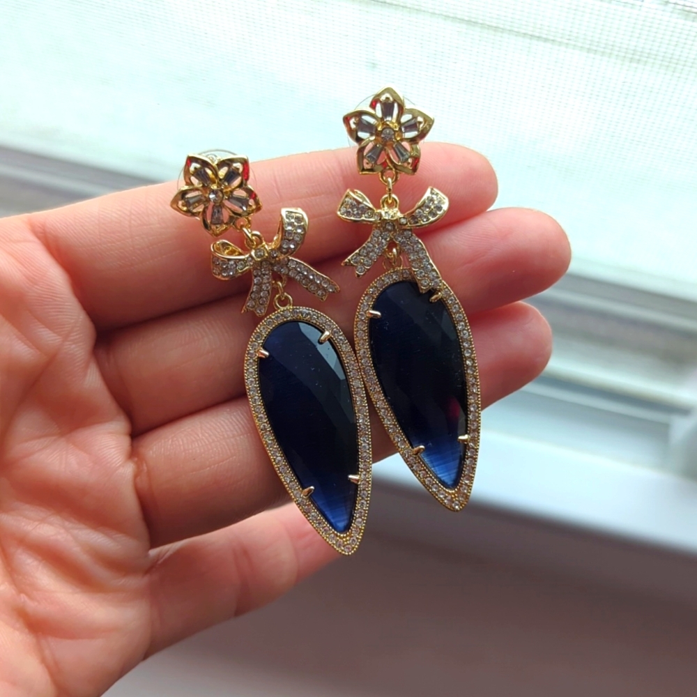 Express Royal Blue Bow Rhinestone Earrings